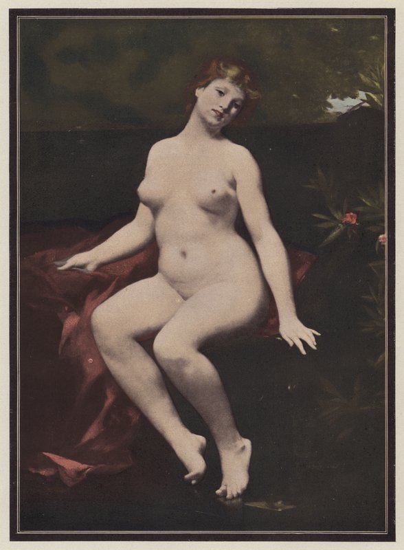 Sittende kvinne (farge litho) av European School