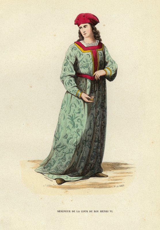 Lord Of The Court of King Henry VI (farget gravering) av European School