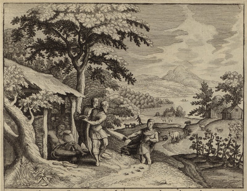 Sem og Jafet dekker sin fars, Noahs nakenhet (gravering) av European School