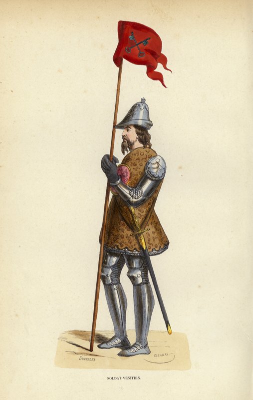 Soldat Venitien (farget gravering) av European School