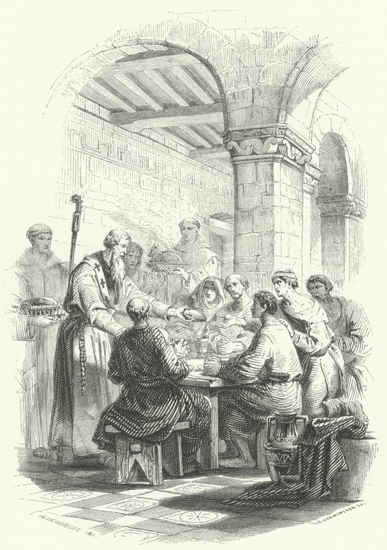 St Eligius serverer mat til de fattige (gravering) av European School