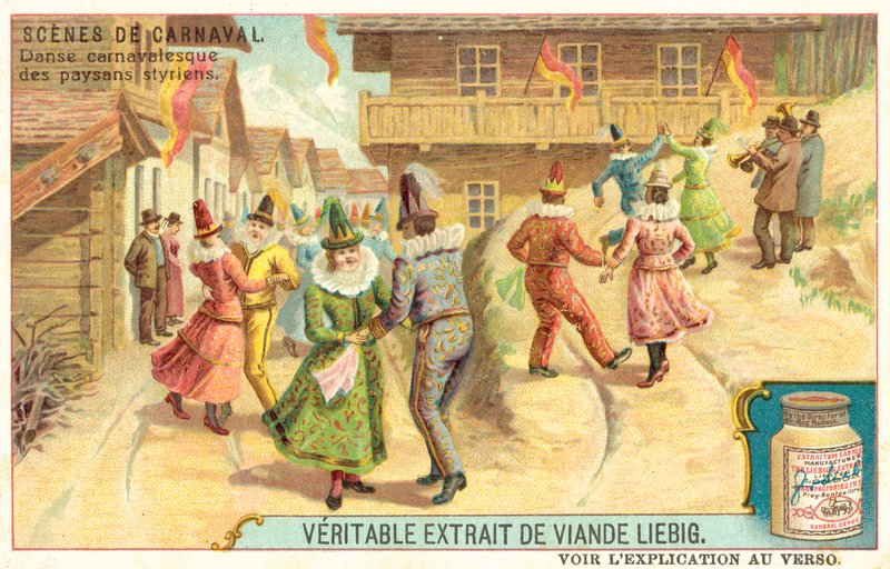Styrisk bondekarnevalsdans, Østerrike (chromolitho) av European School