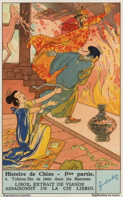 Kong Zhou av Shangs selvmord (kromolitho) av European School