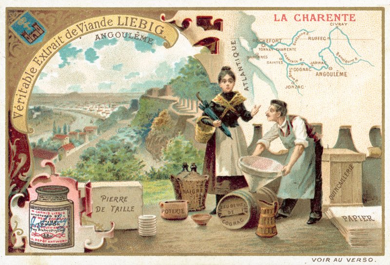Charente, og utsikt over Angouleme (chromolitho) av European School