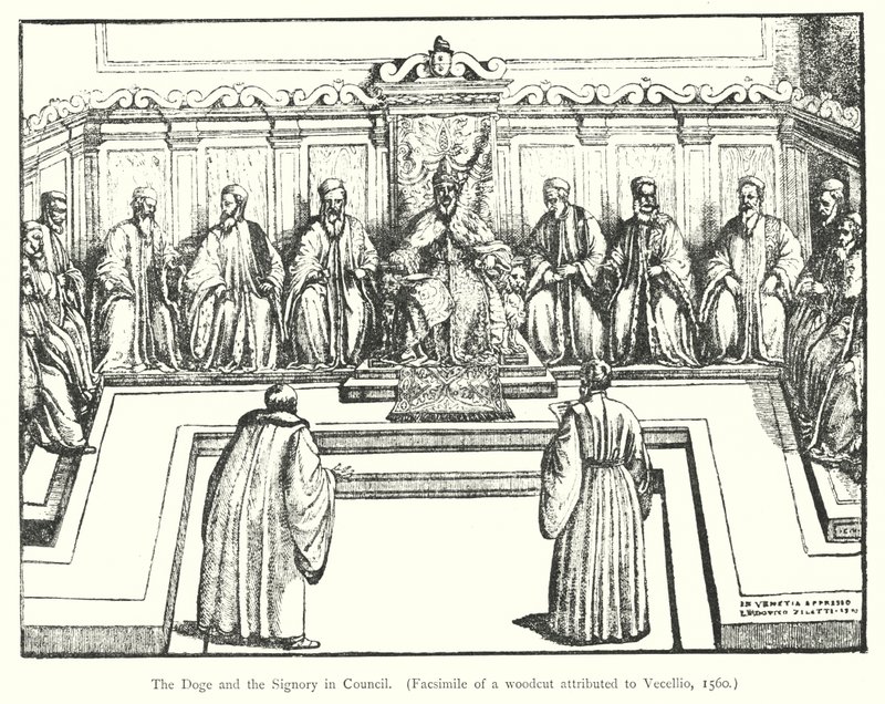 Doge and the Signory in Council (gravering) av European School