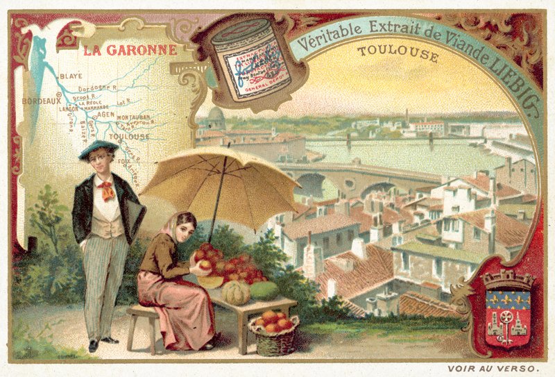 Garonne, og utsikt over Toulouse (chromolitho) av European School