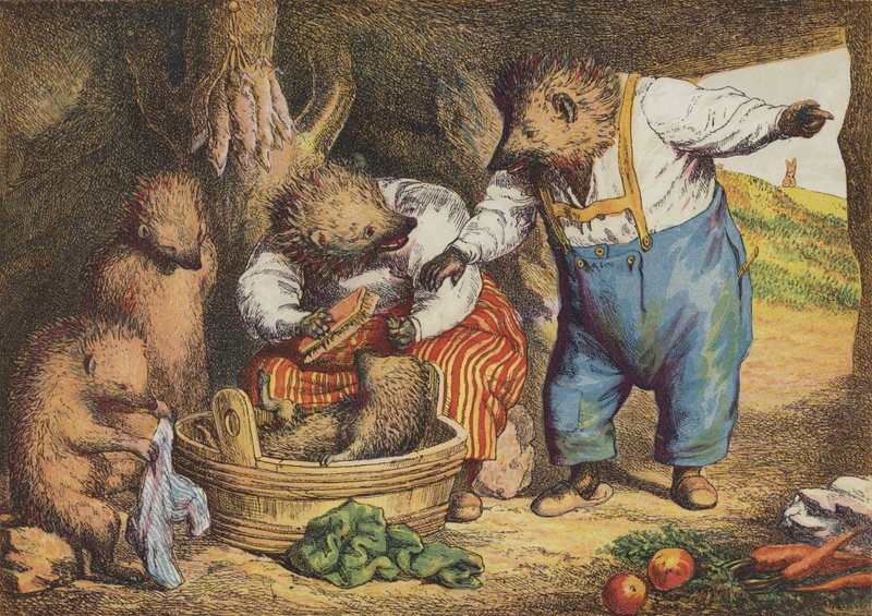 Haren og pinnsvinet (farge litho) av European School