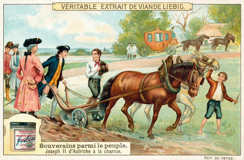 Den hellige romerske keiseren Joseph II pløyer (chromolitho) av European School