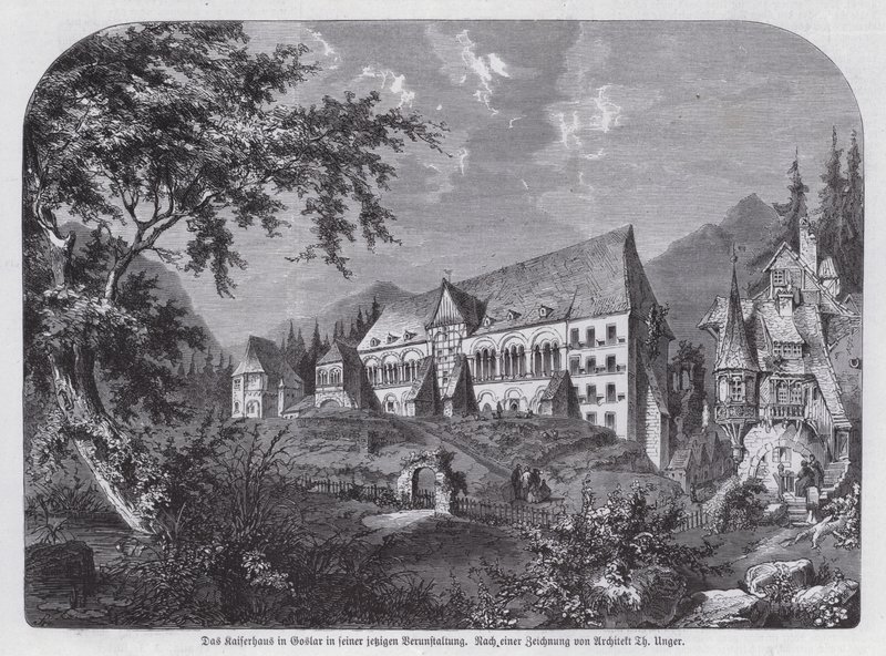 Kaiserhaus, keiserpalasset i Goslar, Tyskland (gravering) av European School