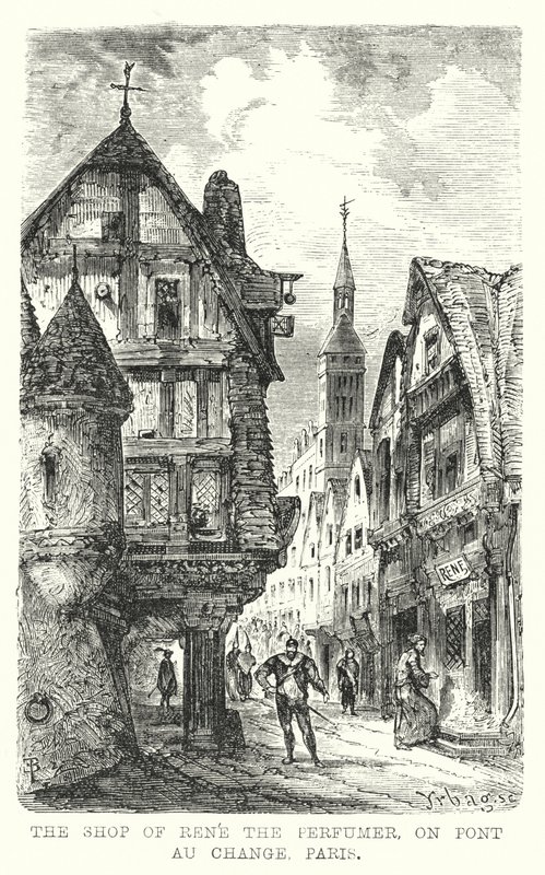 Butikken til Parfymeren Rene, på Pont au Change, Paris (gravering) av European School