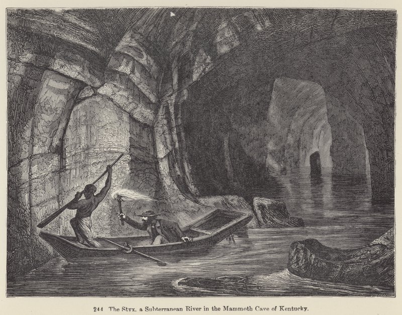 The Styx, en underjordisk elv i Mammoth Cave of Kentucky (gravering) av European School