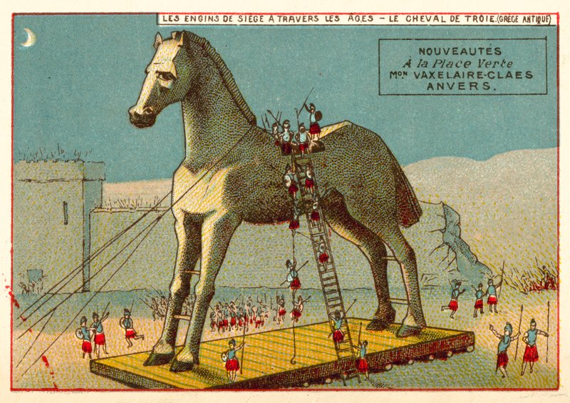 Den trojanske hesten (chromolitho) av European School