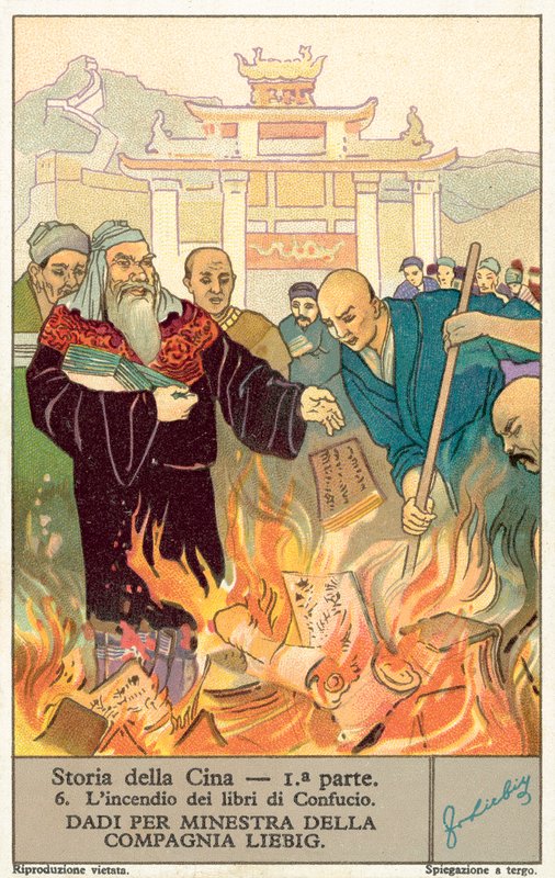 Brenningen av bøkene til Confucius (chromolitho) av European School