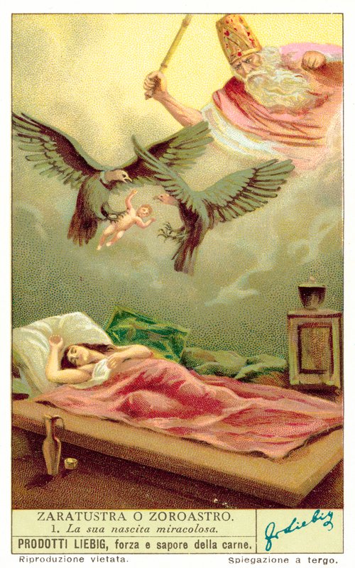 Den mirakuløse fødselen til Zoroaster (chromolitho) av European School