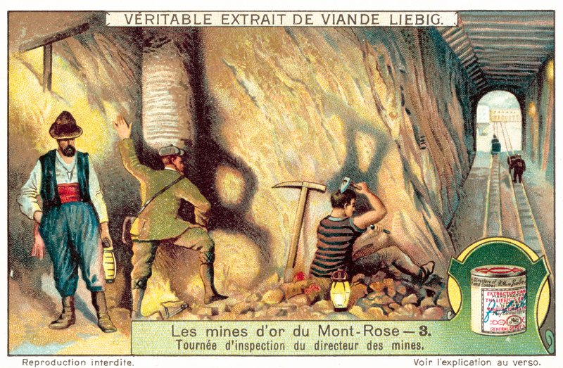 Inspeksjonstur av direktøren for Monte Rosa gullgruve (chromolitho) av European School
