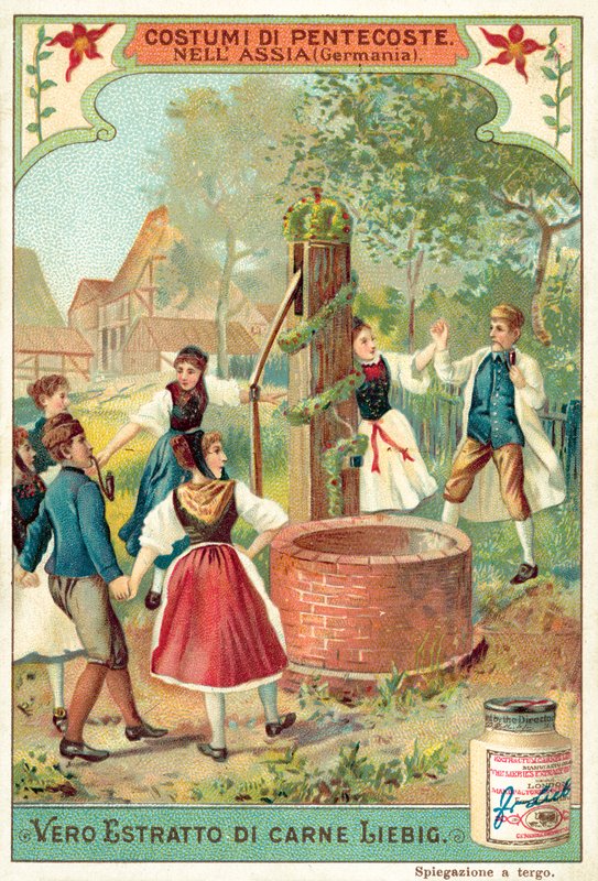 Tradisjonell pinsefeiring i Hessen, Tyskland (chromolitho) av European School
