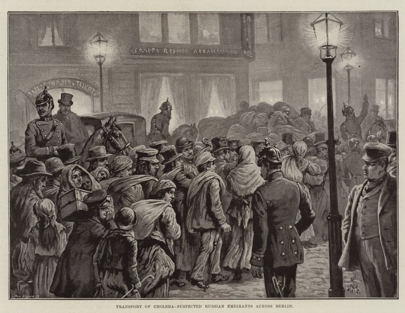 Transport av kolera-mistenkte russiske emigranter over Berlin (litho) av European School