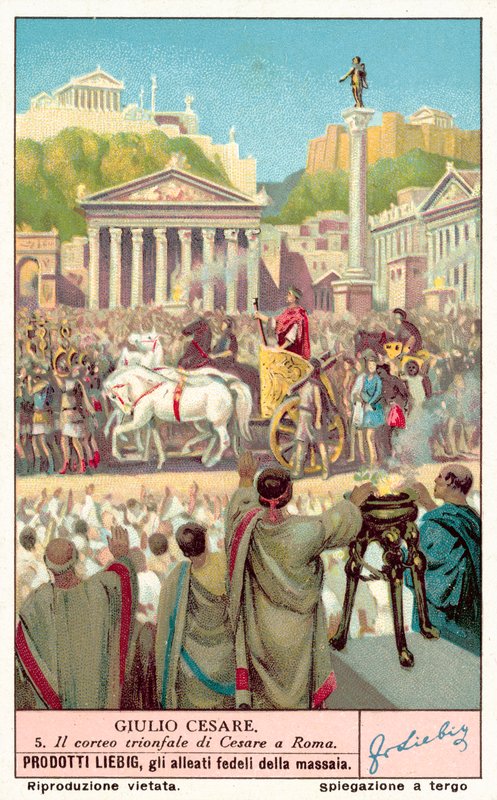 Triumf av Julius Caesar (chromolitho) av European School