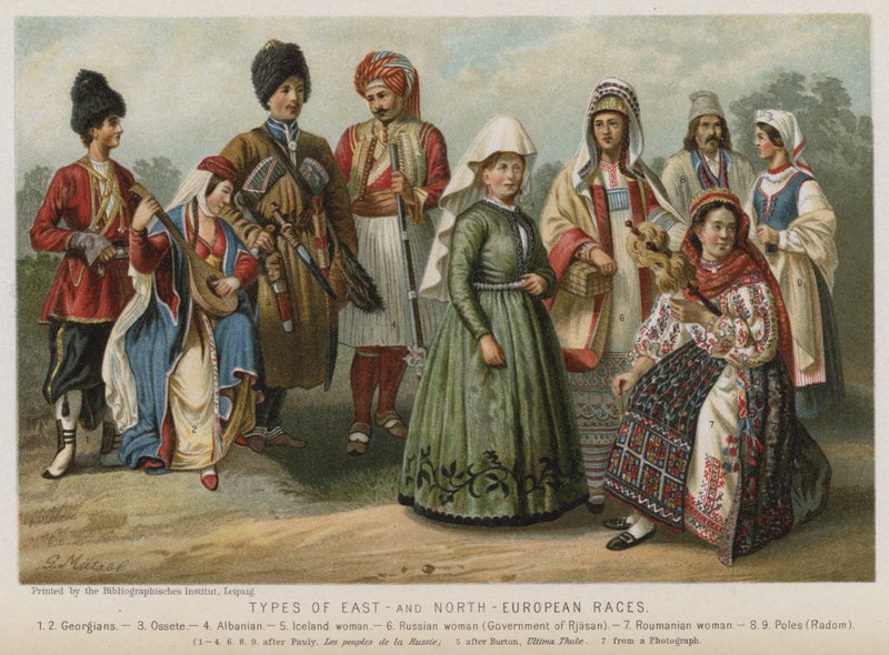 Typer av øst- og nordeuropeiske raser (chromolitho) av European School