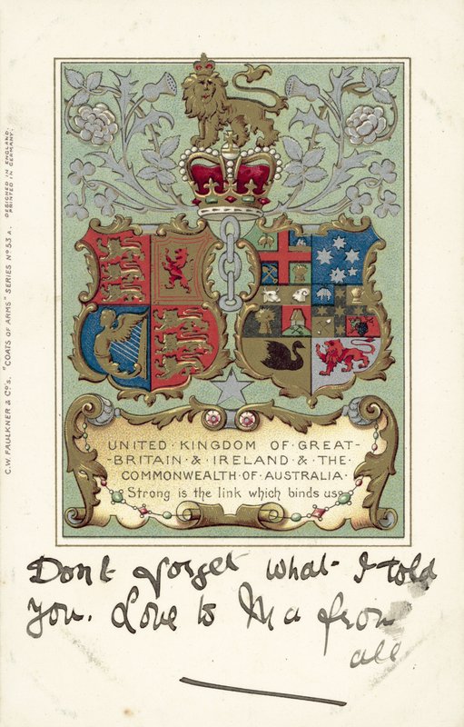 Det forente kongerike Storbritannia og Irland og Samveldet Australia (fargelitografi) av European School