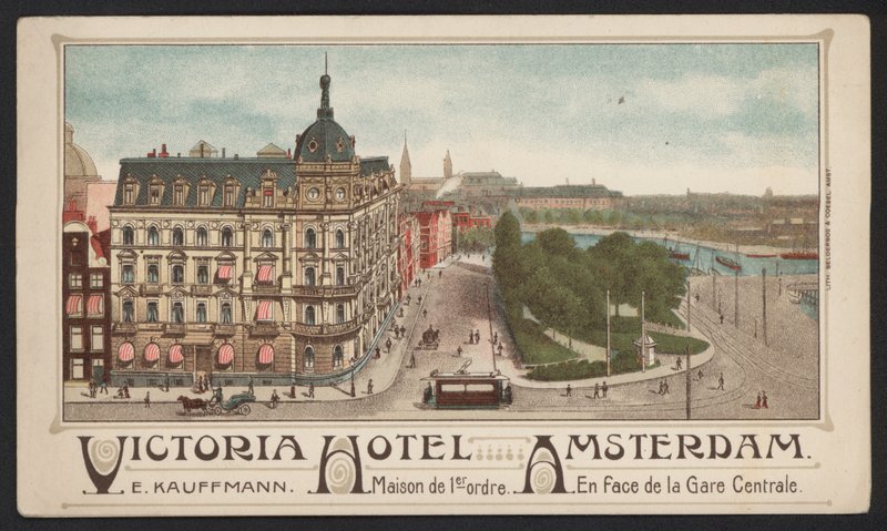 Victoria Hotel, Amsterdam (farget gravering) av European School