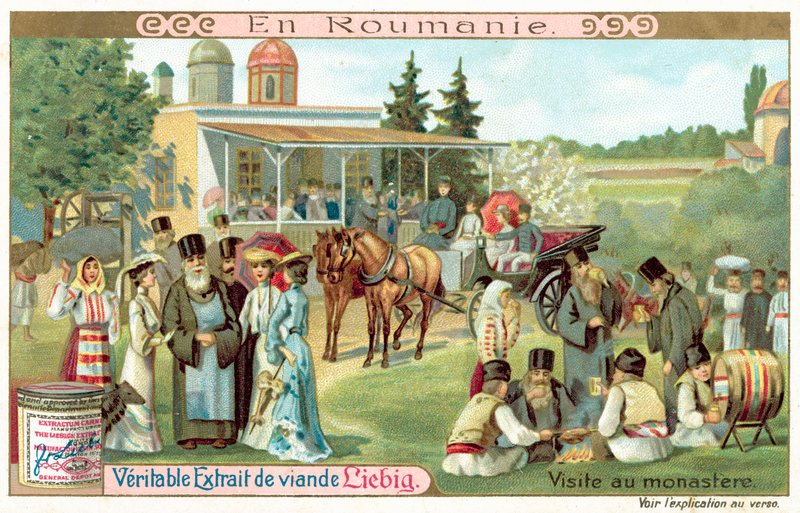 Besøk til et kloster i Romania (chromolitho) av European School