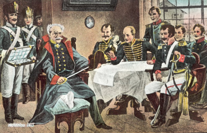 Waterloo 1815, Blucher mottar hatten, sverdet og dekorasjonene til keiseren i Genappe av European School