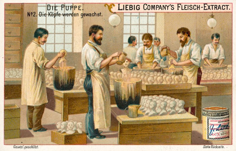 Voksing av dukkehoder (chromolitho) av European School