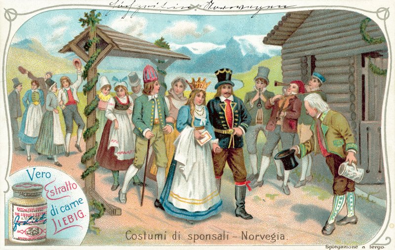 Bryllupsprosesjon i Norge (chromolitho) av European School