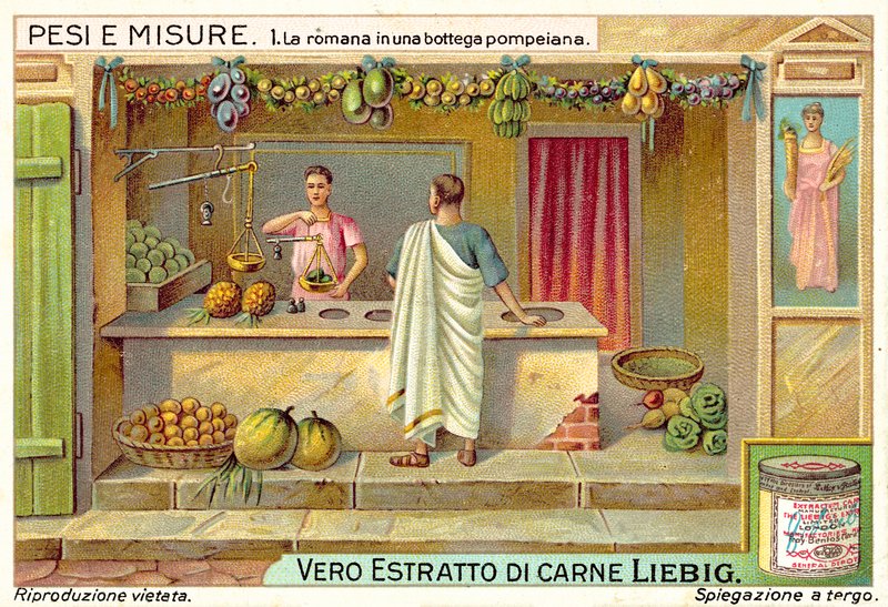 Veier frukt i en butikk i Pompeii (chromolitho) av European School