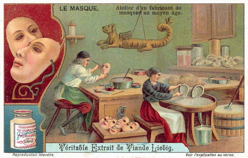 Verksted for en middelaldersk maskemaker (chromolitho) av European School