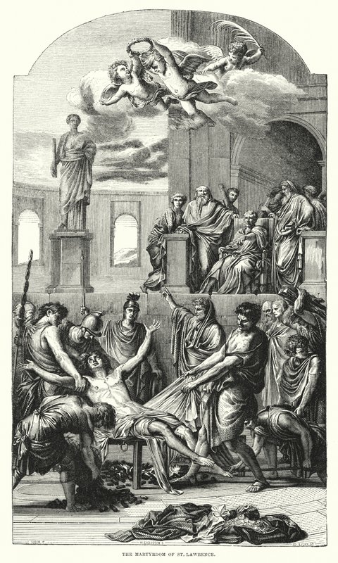 The Martyrdom of St Lawrence (gravering) av Eustache (after) Le Sueur