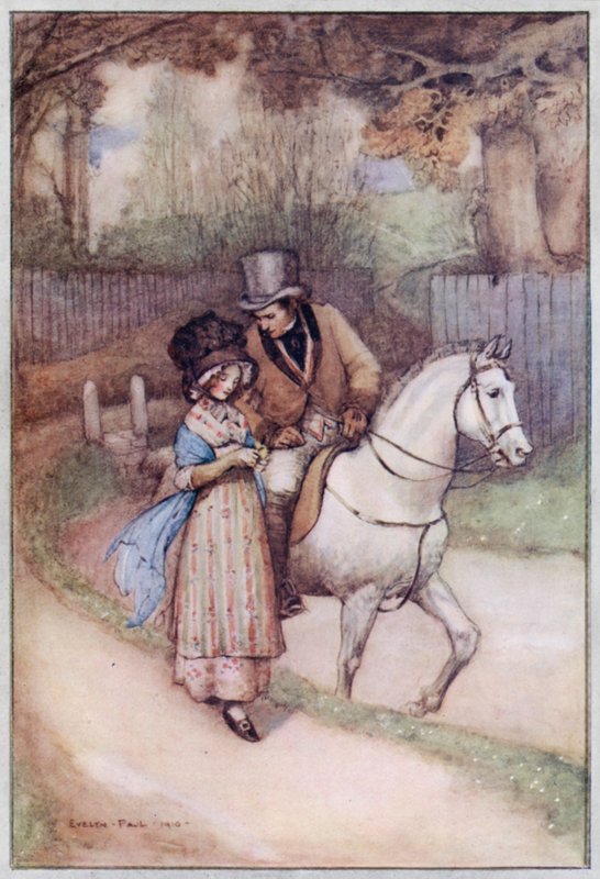 Illustrasjon for Cranford av fru Gaskell (litho-farge) av Evelyn Paul