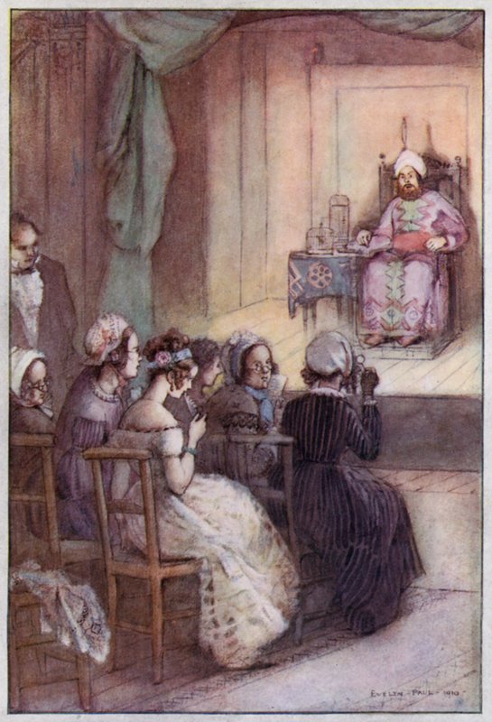 Illustrasjon for Cranford av fru Gaskell (litho-farge) av Evelyn Paul