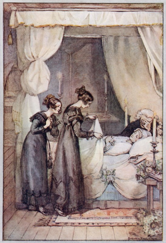Illustrasjon for Cranford av fru Gaskell (litho-farge) av Evelyn Paul