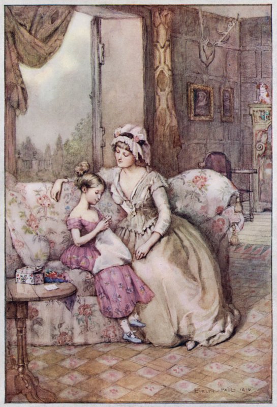 Illustrasjon for Cranford av fru Gaskell (litho-farge) av Evelyn Paul