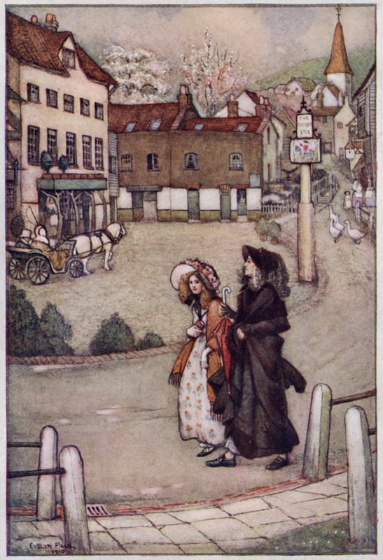 Illustrasjon for Cranford av fru Gaskell (litho-farge) av Evelyn Paul