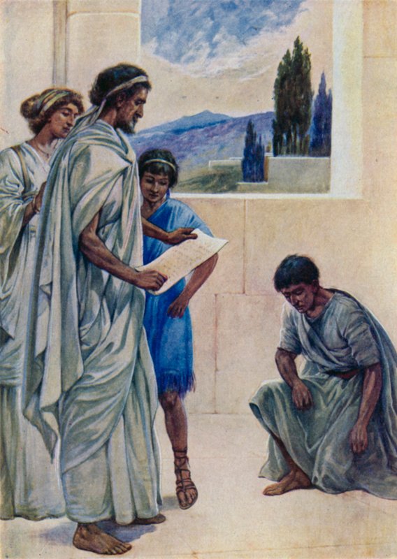 Onesimus som rømte fra sin herre (farge litho) av Evelyn Stuart Hardy