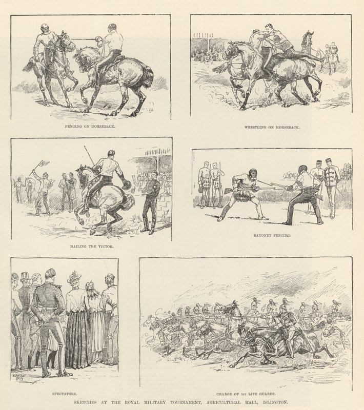 Skisser ved Royal Military Tournament, Agricultural Hall, Islington av Evelyn Stuart Hardy