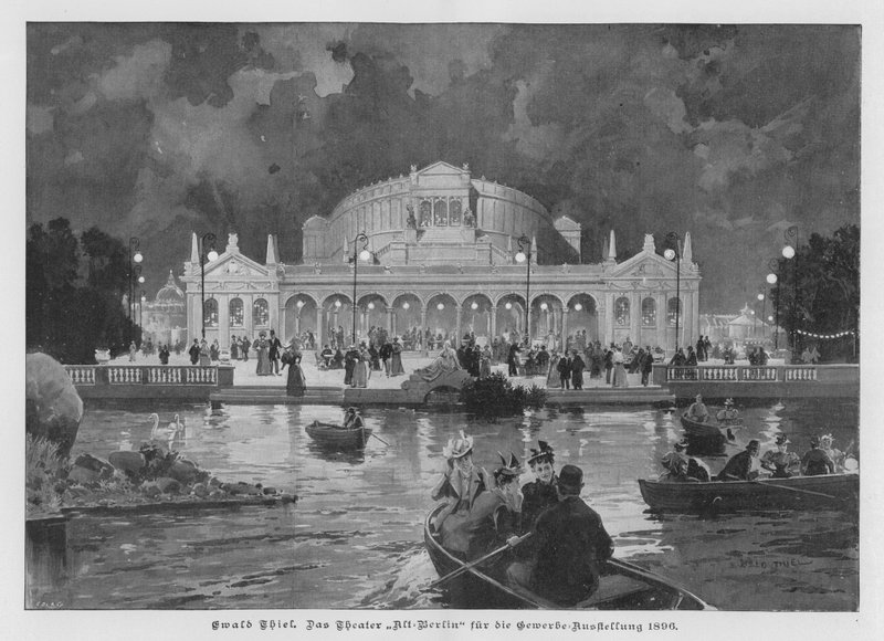 Alt-Berlin Theatre, bygget for den store industrielle utstillingen i Berlin, Tyskland av Ewald Thiel