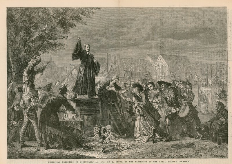 George Whitefield forkynner i Moorfields, AD 1742 - i utstillingen til Royal Academy (gravering) av Eyre Crowe