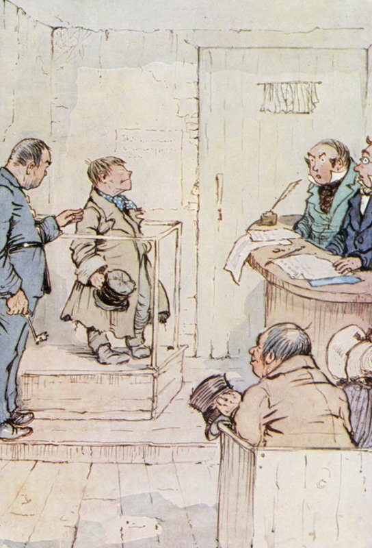 Illustrasjon for Oliver Twist (farge litho) av F. M. B. Blaikie