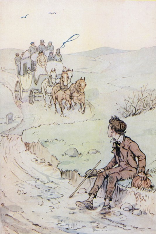 Illustrasjon for Oliver Twist (farge litho) av F. M. B. Blaikie