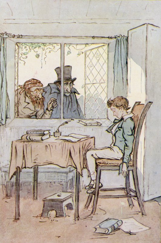 Illustrasjon for Oliver Twist (farge litho) av F. M. B. Blaikie