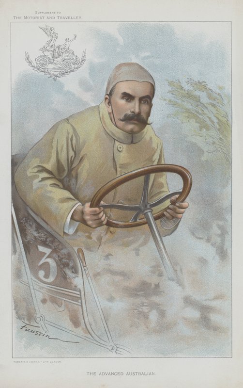Selwyn Edge , australskfødt britisk racerfører (chromolitho) av Faustin