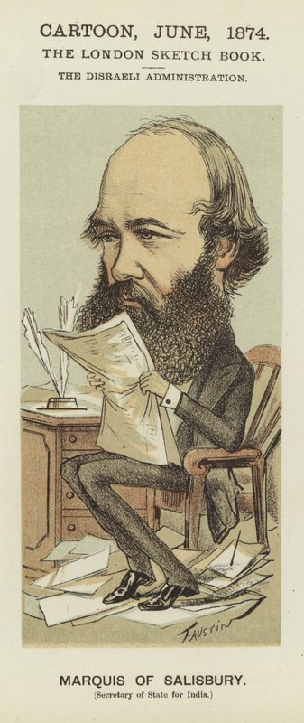Karikatur av Marquess of Salisbury (farge litho) av Faustin (b.1847)