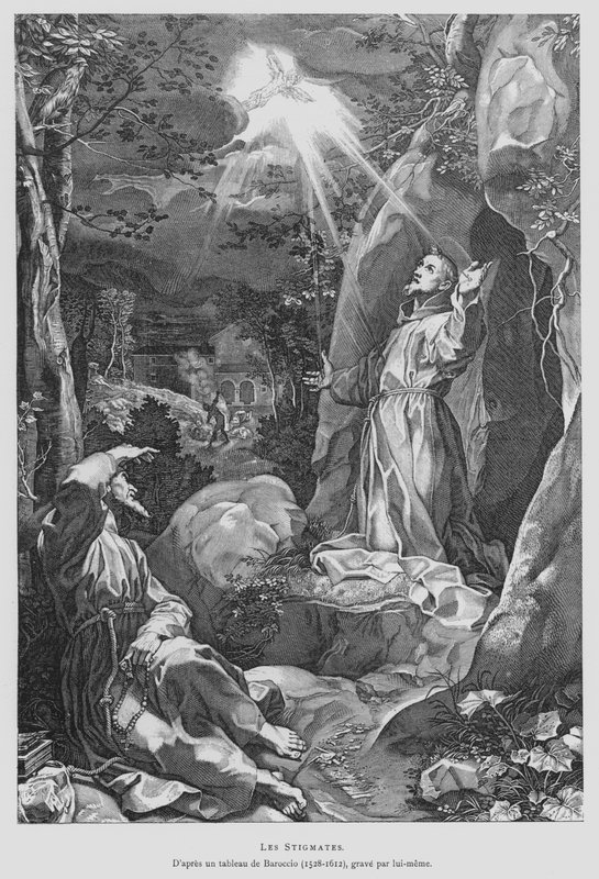 Frans av Assisi mottar stigmata av Federico Fiori (after) Barocci or Baroccio