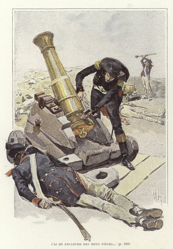 En soldat inspiserer en kanon ved siden av liket av den døde soldaten av Felicien baron de Myrbach Rheinfeld
