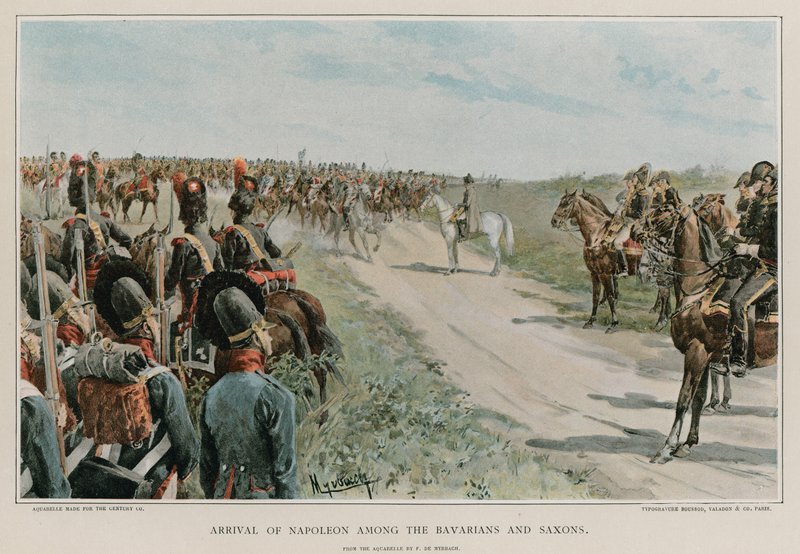 Ankomst av Napoleon blant bayerne og sakserne av Felicien baron de Myrbach Rheinfeld