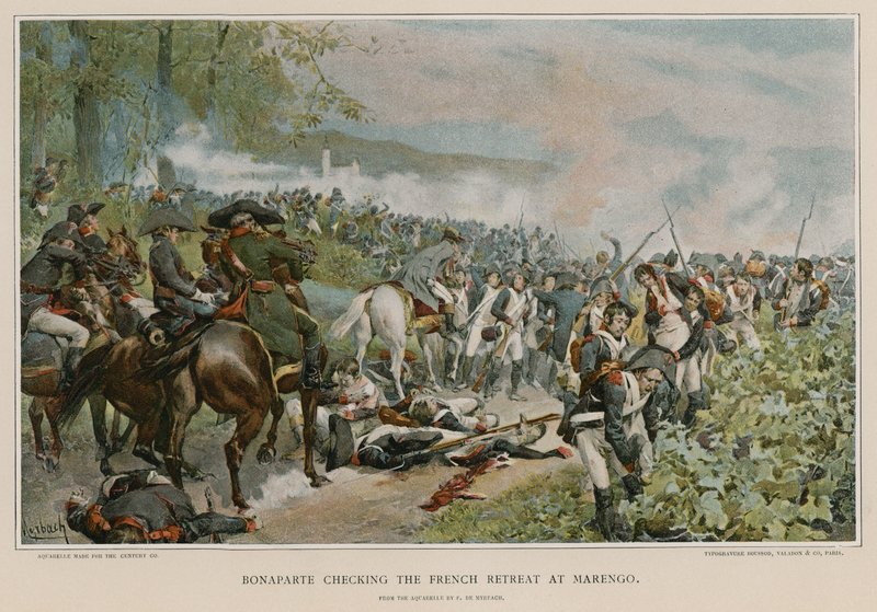 Bonaparte sjekker den franske retretten ved Marengo av Felicien baron de Myrbach Rheinfeld